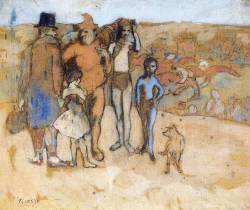 expressionism-art:  Family of acrobats (study) by Pablo Picasso Size: 51.2x61.2 cm