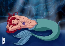 artofmermanjonas:  “Ariel’s Grotto”the background is a digital manipulation of some Disney’s little mermaid frames :D
