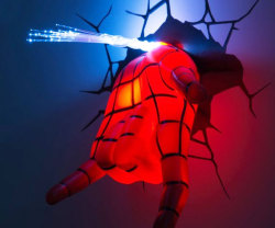 awesomeshityoucanbuy:  3D Spider-Man Hand Night LightLet the friendly neighborhood web-slinger keep the night goblins away with the 3D Spider-Man hand night light. Good ol’ Petey has broken through the walls to shoot his sticky web of light at any night