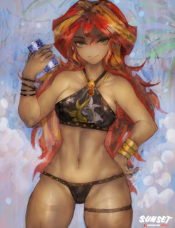 girlsayda: [Practice] Swimsuit     Sunset “Want some drink?” ——————————- Haa..If really can go to beach with Sunset….that will be great… When we see the official  swimsuit for all the EQG M7.We draw her immediately XDFinally