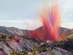 justgo-up: thousands of flower petals covering a town, blasted from a neighboring volcano, in Costa Rica. photographer Nick Meek. 