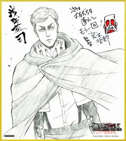 Following the sketch giveaways of Armin, Colossal Titan, Eren, Jean, &amp; Mikasa for theatergoers of the 1st SnK compilation film, the 2nd compilation film will begin its own giveaway with Asano Kyoji’s sketch of Erwin!Release Dates: June 27th, 2015
