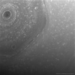 Over Saturn&rsquo;s Turbulent North Pole #nasa #apod #ssi #jpl #esa #cassini  #spacecraft #saturn #planet #centralpolarvortex #storm #atmosphere #solarsystem #space #science #astronomy