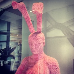 Bunny Mannequin Sculpture out of Pink Pompoms - part of an art exhibition at the mall on Bangkok 