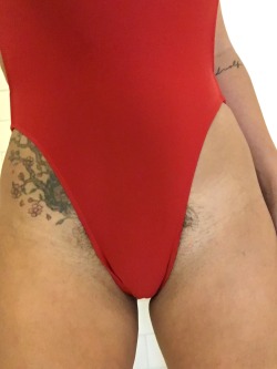 NSFWish: I just tried on my red swimsuit for the Baywatch party today&hellip; It might be a little small so it looks like my bush is getting a trim 