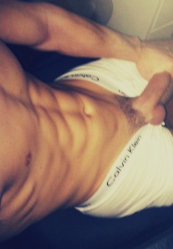 2hot2bstr8:  those abs, those pubes, and that perfect dick just hard as hell poking out of those white undies have me going crazyyyyy right now!!!! fuckkkkk this dude is PERFECT♡♡♡