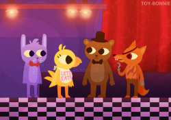 toy-bonnie: Decided to draw the FNaF crew in the NitW style - not because I’m watching NitW playlists or anything.