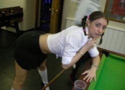 Liverpool chav slag dressed as a filthy little tart bent over the pool tablehttp://www.hornyslags.co.uk/