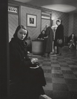 zzzze:W. Eugene Smith untitled, New York, [ (?) Jean Pearson waiting in tile-floored office], 1949 - gelatin silver print