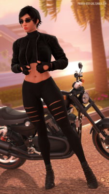 Short-haired bikerI saw this awesome fan-art by LoganCure and I knew I had to add a skin tight body suit to the Pharah model (which will come in multiple versions, like exposed midriff in this case). Not to mention I also had to do a proper render with