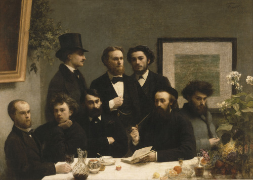 classical-gentry:Paul Verlaine and Arthur Rimbaud (seated, at left), in Henri Fantin-Latour’s “By the Table,” from 1872.