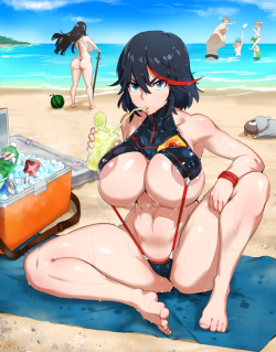 kunaboto:    Kill la Kill - Beach Ryuko     Honnouji Beach vacation :D   pubic hair + full size ver is on patreon.! https://www.patreon.com/kunaboto  &lt;3 ///////&lt;3