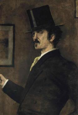 Walter Greaves, Portrait of Whistler, half-length, with monocle and top hat.   Oil on canvas, 91.50 x 61.00 cm.    