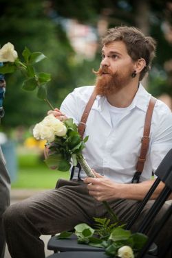 thedailybeard:My husband at our wedding! Taken by The Dan Osadtsuk Photography Co.-steamxlovewhat an awesome photo !  Beard and braces (well, they&rsquo;re suspenders here but I loved the alliteration. 