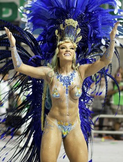 Naked woman in body paint at a Brazilian carnival.