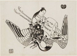 thekimonogallery: Courtesan as Fei Zhangfang (Hi Chôbô), from a series of courtesans imitating Taoist immortals. Woodblock print, 1707, Japan, by artist Okumura Masanobu