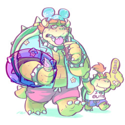 glamdoodle:  Happy Bowser Day!!! We’re nearing the end of Summer so I imagine the World’s Cutest Dad must look like sunburned Vacation Trash by now. I’m pretty sure Junior threw a tantrum so his dad would buy him ice cream AND bubble tea then ended