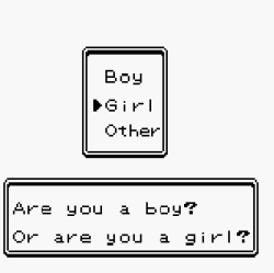 big-poppa-snorlax:  mikumoon:  chokobo:  Because Pokemon shouldn’t force you to pick a gender you may not associate with.    Oh, just STOP WITH THIS. Do you know how complicated it would be if the game designers had to account for all of the different