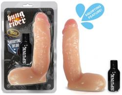 Rex Squirting DildoIntroducing  Rex- he&rsquo;s long, he&rsquo;s thick, he squirts and he comes with his own Spunk  Lube! He is 8 inches of thick perfectly veined dick with 1.85 inches of  girth, and large squishy balls. Like all Hung Riders, he&rsquo;s