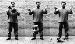 andrewfishman:  Ai Weiwei (1995) Dropping a Han Dynasty Urn An astonishingly irreverent piece of work.  This triptych features the artist dropping a Han Dynasty (206 BC - 220 AD) in three photographs.   When questioned about the work, he suggested