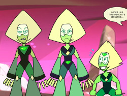 eyzmaster:  Steven Universe - Peridots by theEyZmaster  Peridot was finally able to go back to Homeworld, but without her limbs enhancers she quickly felt rejection from her peers…Peridot-on-the-left  is based on her cameo in the full opening intro