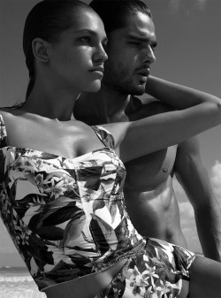 senyahearts:  Samantha Gradoville and Marlon Teixeira in “A Bigger Splash” for Harper’s Bazaar Germany, April 2014.  Photographed by: Miguel Reveriego  