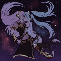   don&rsquo;t leave me behind  drawn with a headcanon in mind that luka feels a bit sad because her append was never completed in time and doesn&rsquo;t feel worthy enough for miku u n u which leads to sad lesbians floating in space i guess