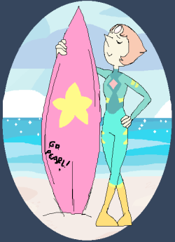 secretrunawaysheep:  SU 30 day art meme. Day 24: Pearl in her space suit (or any other gem in a spacesuit). She is a gem of many talents. Surfing is just one of them. 