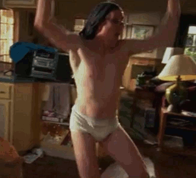 Bryan Cranston dancing like a crazy man in his underpants