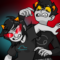 i drew album art for afina&rsquo;s super cool thing that she did that you should all  listen to its the pester log where karkat and terezi are beating the crap out of each other go listen go go go!!