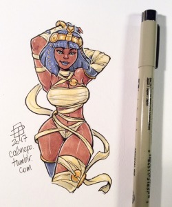 callmepo:  Late night tiny doodle of Menat. Walk like an Egyptian…   Suddenly got the urge to draw her tonight to get a feel for her character design - there is a lot going on.