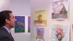 macarons-and-corpses:  i-have-been-thunderstruck:  So sweet  I don’t know if you’ve actually seen this episode, but Pam invites the entire office to her art show that she’s been gearing up for for a really long time. Nobody shows up except for Oscar