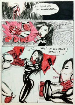 Kate Five vs Symbiote comic Page 120  The beatdown continues, but still Kate hasn’t lost her sense of humour, but she has lost a tooth!