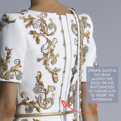 Glossary: Fastenings | The Cutting Class. Chanel, Haute Couture, AW14, Paris. Busk hardware in usually inserted into special panels using slits in the seam line, or buttonholes.