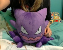 huntingthingswithgastlyvapors:  This plush is literally the size of a small pillow. It won’t even fit on my shelf with all the others so it has to stay in my bed. I really have my own personal Haunter. I don’t think anyone really knows how happy I