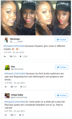 profeminist:    ‘Hispanic Girls United’ Hashtag Smashes Ethnic Stereotypes“Women are taking to Twitter to turn the spotlight on what it means to be Latina in the United States.  They’re part of the largest minority ethnic group in the United States,