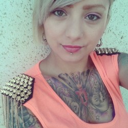 eliona-suicide:  #suicidegirls #suicidegirlschile #eliona #blondhair #tattoos #tattooed #inkedgirls #chileanbeauty #chestpiece #colors #inked #pierced #eyes #dollface #sweet #suicidegirlsselfie