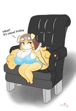 theycallhimcake:  l-a-v:  The Boss is taking casual friday a little too literally @theycallhimcake FurAffinity  “B-BOSS I’M SORRY!” 