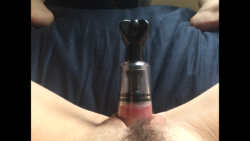 alexisfistingfeen:Gah I’m a horny whore had to try the nipple pump out on my clit and now my loose twat is dripping wet craving that pig hole 
