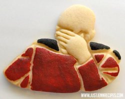 bonniegrrl: Celebrate “Star Trek: The Next Generation&quot; with Picard cookies Captain Picard’s famous exasperated gesture from “Star Trek: The Next Generation” gets a sweet tribute from geek food blogger JustJenn!  Make these as the perfect