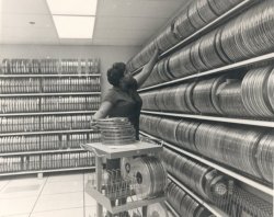 engineeringhistory: Dorothy Whitaker at the National Oceanographic Data Center (NODC) magnetic tape library, circa 1960s-70s.