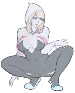 tabletorgy:  sketch of Spider Gwen I did in school! My feels for Peter and Gwen are strong but at the same time, the AU with Peter and Felicia is my favourit  &lt;3 &lt;3 &lt;3