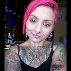 eliona-suicide:  #suicidegirls #suicidegirlschile #eliona #pinkhair #pierced #inkedgirls #chileanbeauty #chestpiece #tattooed #tattoos #eyes #dollface #shorthair #colors #suicidegirlsselfie 