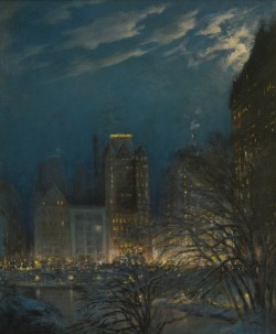 blastedheath:  Orlando Rouland (American, 1871-1945), The View from Central Park at Night. Oil on canvasboard, 30 x 25 in. 