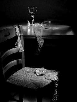 cindersk:  She sighed as she walked back toward the dining room, frustrated and disappointed once again.  Her wine glass fell over as she set it upon the table, but she didn’t stop to clean it up.   She reached back and unclasped her new brassiere…