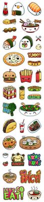 Vibers Kawaii Food stickers, by Squid &amp; Pig, found on Behance.net