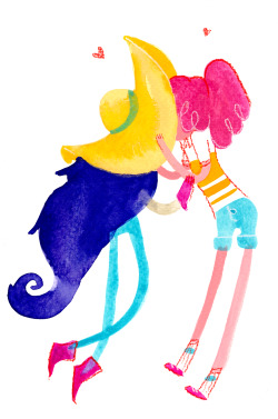 sarahwhat:  Just some Bubbline smooches to brighten up your day. Watercolor &amp; pastel, full + detail.  
