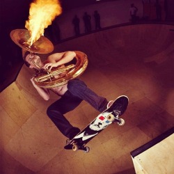 noone-givesafuck:  born-to-lose-666:  goshdiddlydingdangdarnit:  God fuckng damn  some people wanna shred. others wanna play a flaming tuba. this guy can do fucking both at the same time  Ok , this guy is just way more punk rock then us all 