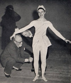 spectreofsexlessappeal:  Alicia Markova and Henri Matisse as he designs costumes for the Ballet Russo De Monte Carlo production of Rouge et Noir. Choreography By Léonide Massine. Circa 1939 Second photo credit: © Maurice Seymour