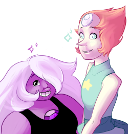 pearlsnose:  There was more to this but i didn’t like how it turned out so now it’s just Pearl and Amethyst… surprising, i know 